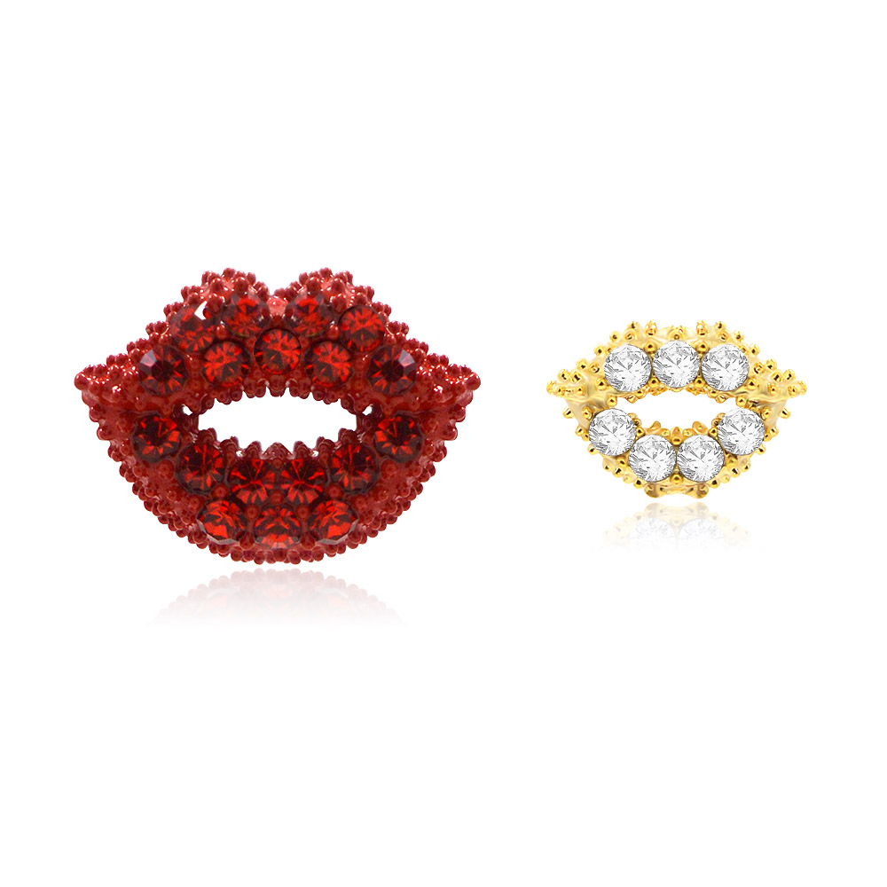 Asymmetry Sparkling Red Lips Wholesale Stud Earrings